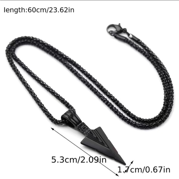 NEW - Unisex Men’s Spearhead Pendant Necklace (Zinc Alloy / Black) - Picture 5 of 6